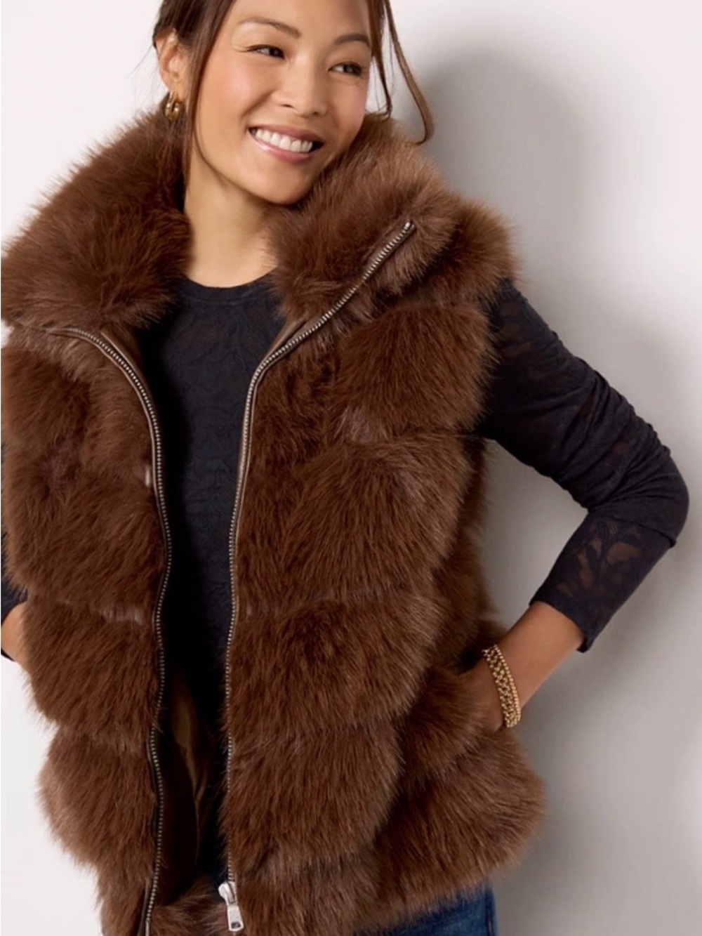 Anthropologie Avec Les Filles Brown Faux Fur Puffer Vest - Women